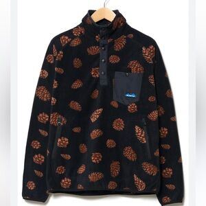 Kavu Black Fleece Zip Pullover with Brown Pinecone Print - Women’s